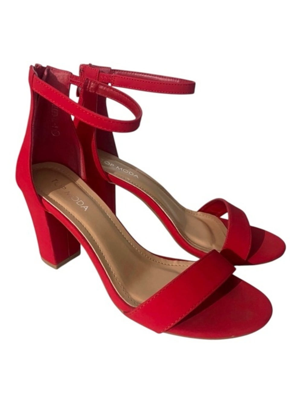 Top Moda Women’s Chunky Heels Red Strappy Size 7.5